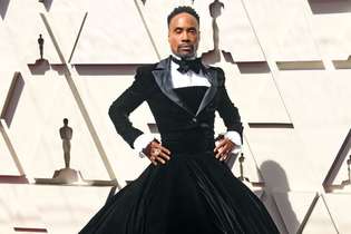 Artista Billy Porter usa vestido e salto alto na noite de gala do Oscar