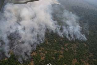 Queimadas contribuem para emissão de gases de efeito estufa na atmosfera. Na foto, imagem de queimada na Amazônia, que juntamente como cerrado, concentra mais de 86% da área queimada no Brasil nos últimos 37 anos