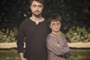 Daniel Radcliffe em montagem que aparece na versão atual e quando interpretava Harry Potter