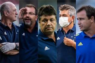 Felipão, Enderson Moreira, Adilson Batista, Ney Franco e Felipe Conceição, os últimos técnicos do Cruzeiro