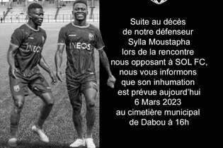 Sylla Moustapha, zagueiro de apenas 21 anos, faleceu após passar mal durante partida de sua equipe na Costa do Marfim