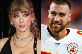 Montagem com a cantoraTaylor Swift e a estrela da NFL Kelce, que estariam vivendo um affair