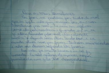 Carta escrita pelo suspeito do duplo homicídio foi encontrada no local