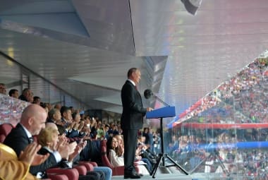 O presidente da Rússia Vladimir Putin fez um discurso durante a cerimônia de abertura da Copa do Mundo