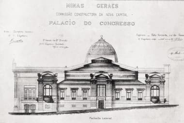 Fachada lateral do projeto do Palácio do Congresso, de estilo neoclássico
