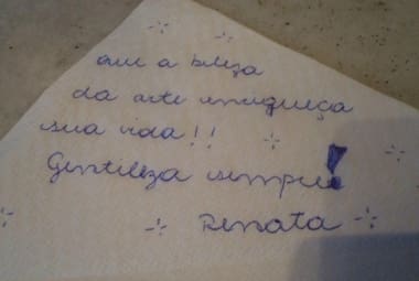 Bilhetinho deixada por Renata Aleixo, uma leitora do blog de Cecília que não só aderiu, como adorou a ideia