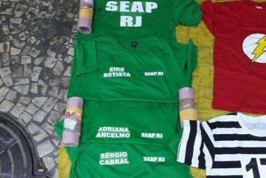 Camisetas de Eike, Adriana Ancelmo e Sérgio Cabral esgotaram em menos de 24 horas Foto: ARQUIVO PESSOAL